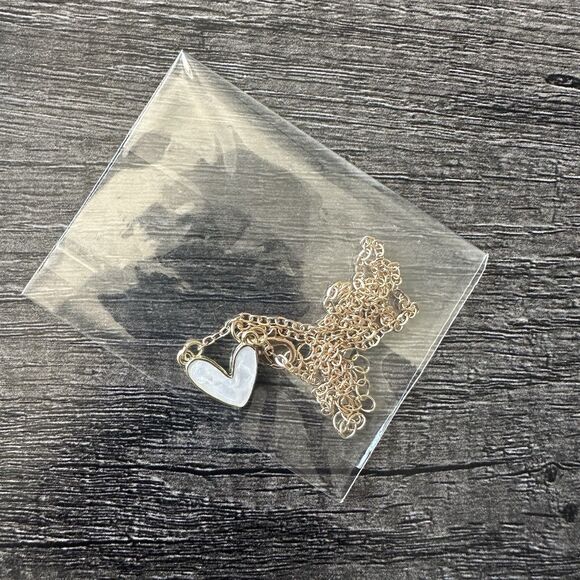 S O L D : Heart Shaped Golden Edge White Heart Pendant Necklace Fashion Jewelry - Picture 3 of 5